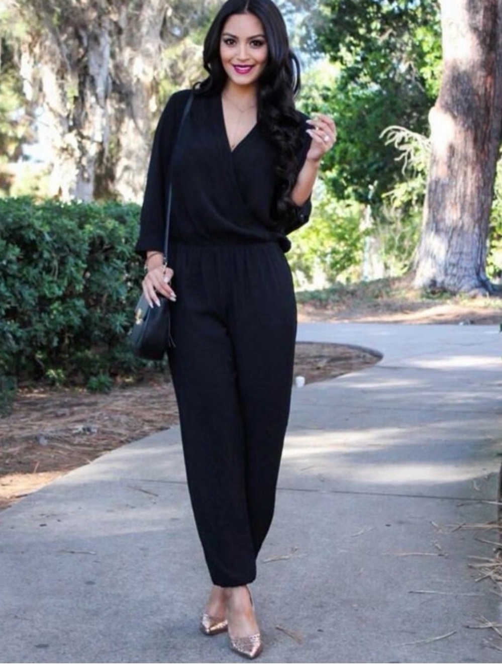 Cabi 3133 Black Faux Wrap Top Casey Jumpsuit V-Neck Surplice Medium Minimalist